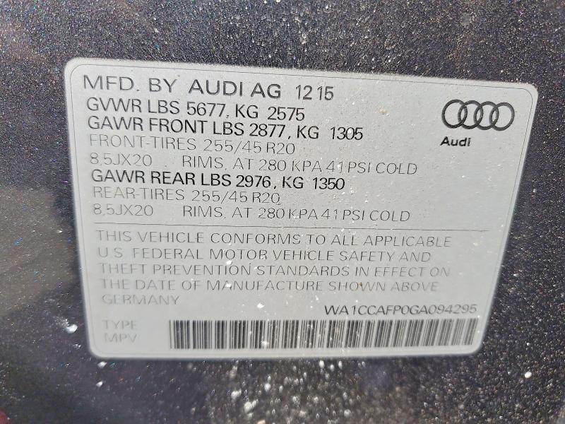 Продажа на аукционе авто 2016 Audi Sq5, vin: WA1CCAFP0GA094295, номер лота: 46876386