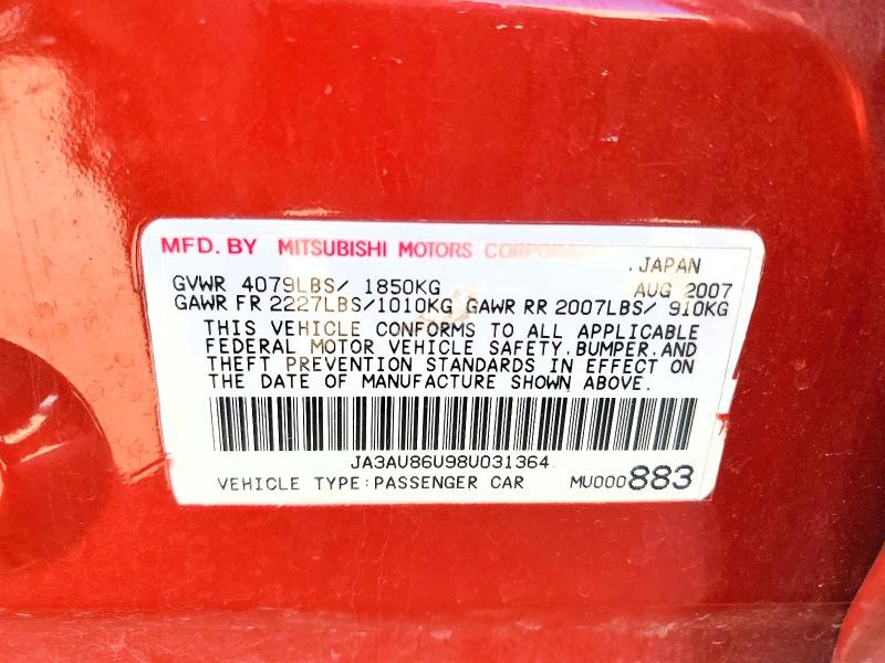 46413246 :رقم المزاد ، JA3AU86U98U031364 vin ، 2008 Mitsubishi Lancer مزاد بيع