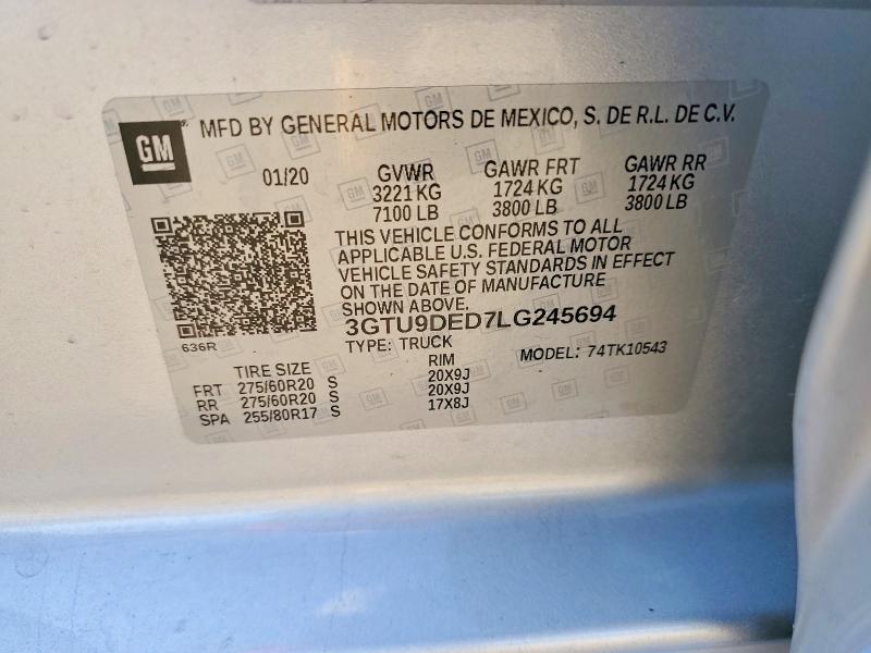 76341555 :رقم المزاد ، 3GTU9DED7LG245694 vin ، 2020 Gmc Sierra مزاد بيع