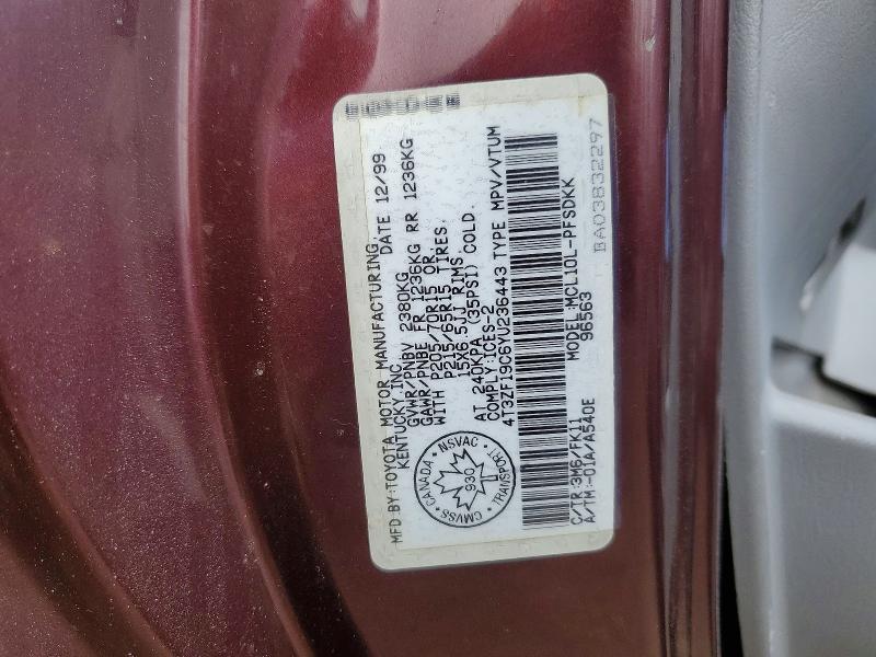 46459846 :رقم المزاد ، 4T3ZF19C6YU236443 vin ، 2000 Toyota Sienna مزاد بيع