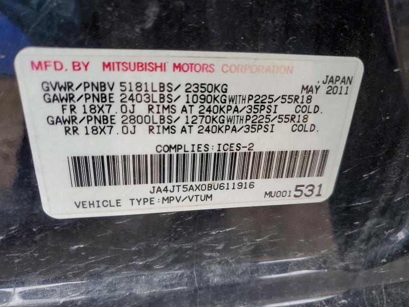46239266 :رقم المزاد ، JA4JT5AX0BU611916 vin ، 2011 Mitsubishi Outlander مزاد بيع