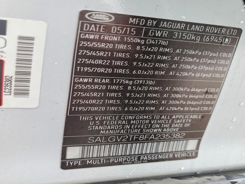 45624426 :رقم المزاد ، SALGV2TF8FA235382 vin ، 2015 Land Rover Range Rover مزاد بيع