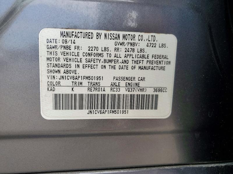 46358916 :رقم المزاد ، JN1CV6AP1FM501951 vin ، 2015 Infiniti Q40 مزاد بيع