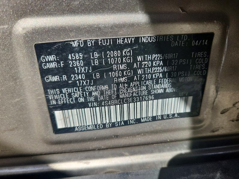 Aukcja sprzedaży 2014 Subaru Outback, vin: 4S4BRCLC3E3317696, numer aukcji: 48118286