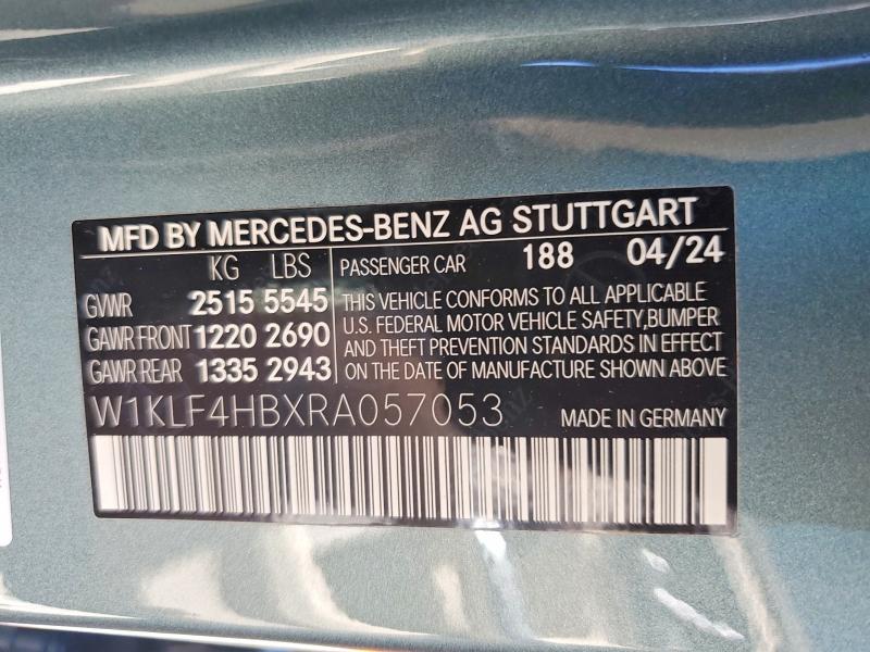 47804686 :رقم المزاد ، W1KLF4HBXRA057053 vin ، 2024 Mercedes-benz E مزاد بيع