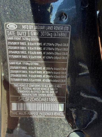 2013 Land Rover Range Rover Sport მანქანა იყიდება აუქციონზე, vin: SALSF2D45DA811866, აუქციონის ნომერი: 46935726