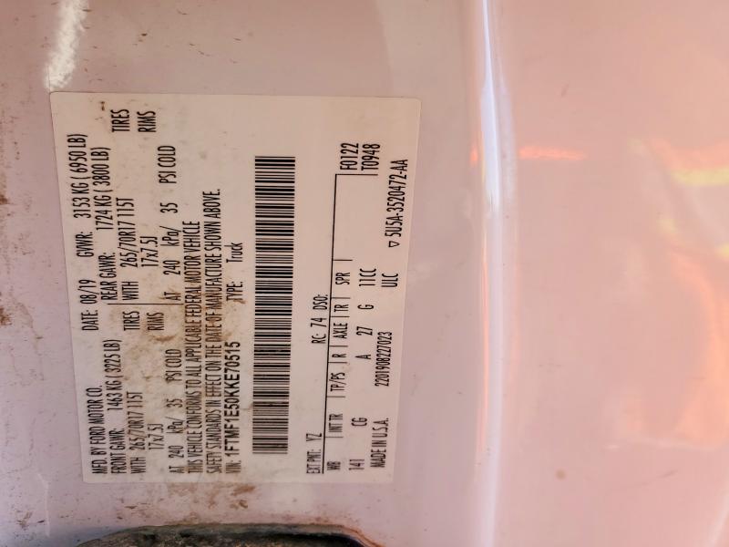 47838976 :رقم المزاد ، 1FTMF1E50KKE70515 vin ، 2019 Ford F150 مزاد بيع