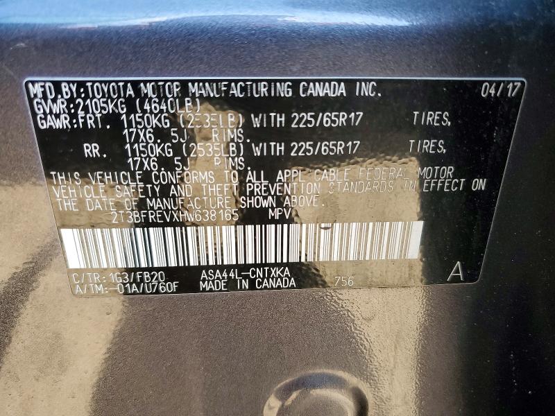 47004546 :رقم المزاد ، 2T3BFREVXHW638165 vin ، 2017 Toyota Rav4 مزاد بيع