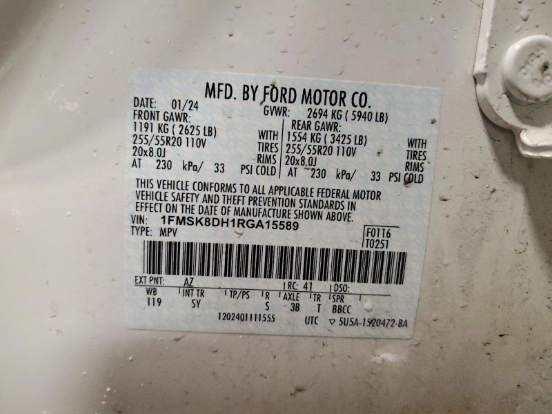 79805615 :رقم المزاد ، 1FMSK8DH1RGA15589 vin ، 2024 Ford Explorer مزاد بيع