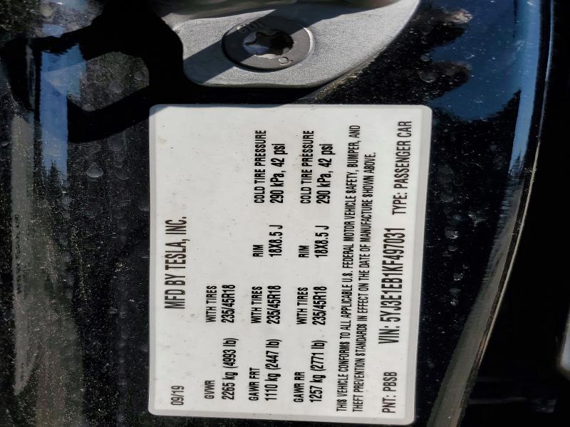 Продаж на аукціоні авто 2019 Tesla Model 3, vin: 5YJ3E1EB1KF497031, номер лоту: 79613225