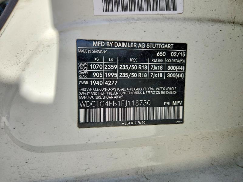47105726 :رقم المزاد ، WDCTG4EB1FJ118730 vin ، 2015 Mercedes-benz Gla مزاد بيع