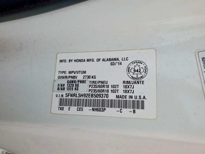 Aukcja sprzedaży 2014 Honda Odyssey, vin: 5FNRL5H92EB509370, numer aukcji: 46047046