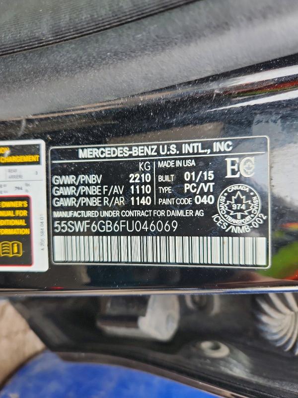 Auction sale of the 2015 Mercedes-benz C, vin: 55SWF6GB6FU046069, lot number: 79020335