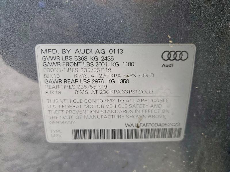79090485 :رقم المزاد ، WA1LFAFP0DA052423 vin ، 2013 Audi Q5 مزاد بيع