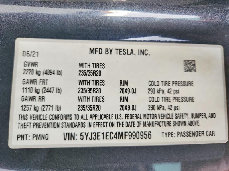 Продажа на аукционе авто 2021 Tesla Model 3, vin: 5YJ3E1EC4MF990956, номер лота: 45529106