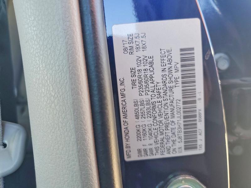 46977836 :رقم المزاد ، 5J8TB3H71JL002772 vin ، 2018 Acura Rdx مزاد بيع