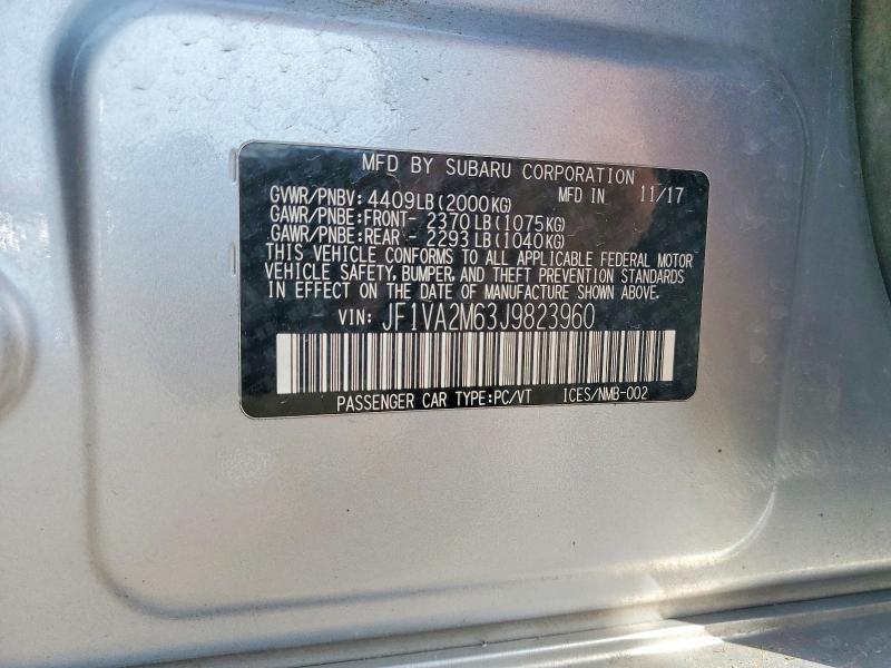 2018 Subaru Wrx მანქანა იყიდება აუქციონზე, vin: JF1VA2M63J9823960, აუქციონის ნომერი: 46739956