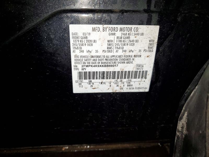 Aukcja sprzedaży 2019 Ford Edge, vin: 2FMPK4K9XKBB88017, numer aukcji: 78852365