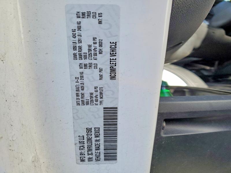 Продаж на аукціоні авто 2022 Ram Promaster 3500, vin: 3C7WRVLG0NE131582, номер лоту: 47070996