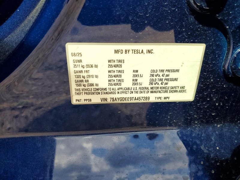 79926015 :رقم المزاد ، 7SAYGDEE9TA457289 vin ، 2026 Tesla Model Y مزاد بيع