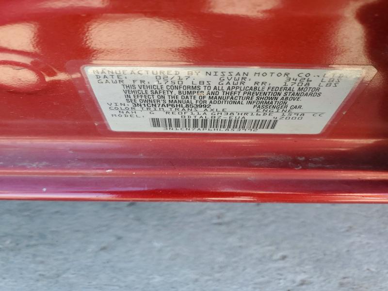 Aukcja sprzedaży 2017 Nissan Versa, vin: 3N1CN7AP6HL853992, numer aukcji: 46750786