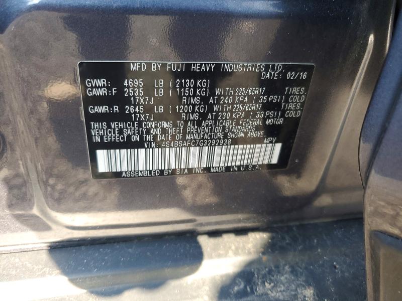 41583296 :رقم المزاد ، 4S4BSAFC7G3292938 vin ، 2016 Subaru Outback مزاد بيع