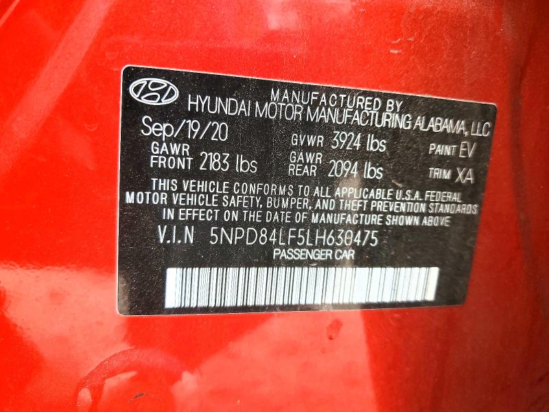 42061816 :رقم المزاد ، 5NPD84LF5LH630475 vin ، 2020 Hyundai Elantra مزاد بيع