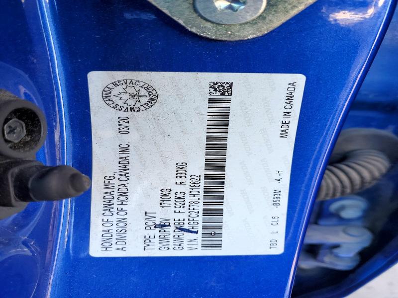 75605445 :رقم المزاد ، 2HGFC2F78LH018622 vin ، 2020 Honda Civic مزاد بيع