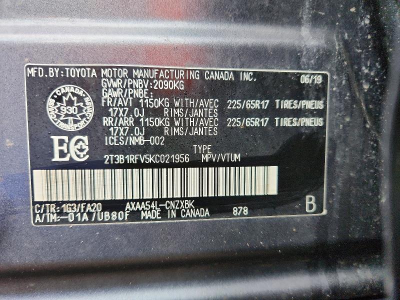 Продажа на аукционе авто 2019 Toyota Rav4, vin: 2T3B1RFV5KC021956, номер лота: 46756236