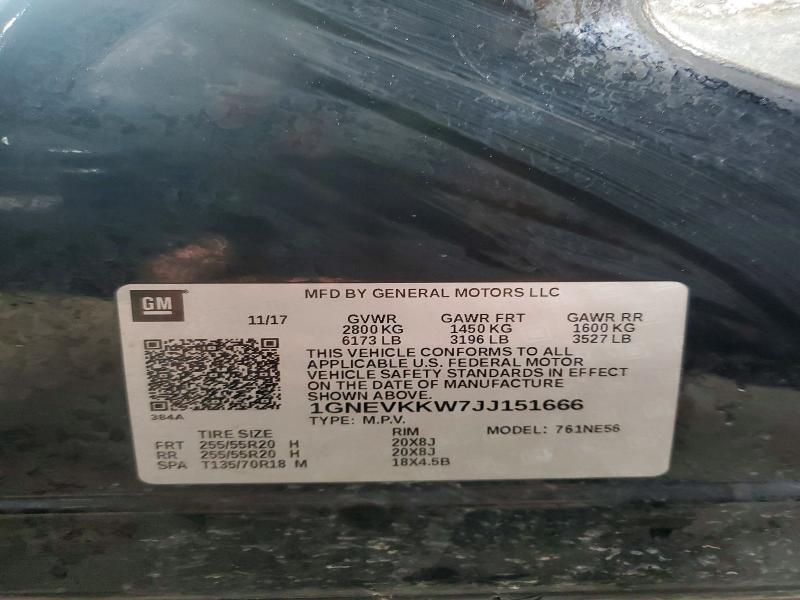 Aukcja sprzedaży 2018 Chevrolet Traverse, vin: 1GNEVKKW7JJ151666, numer aukcji: 41733176