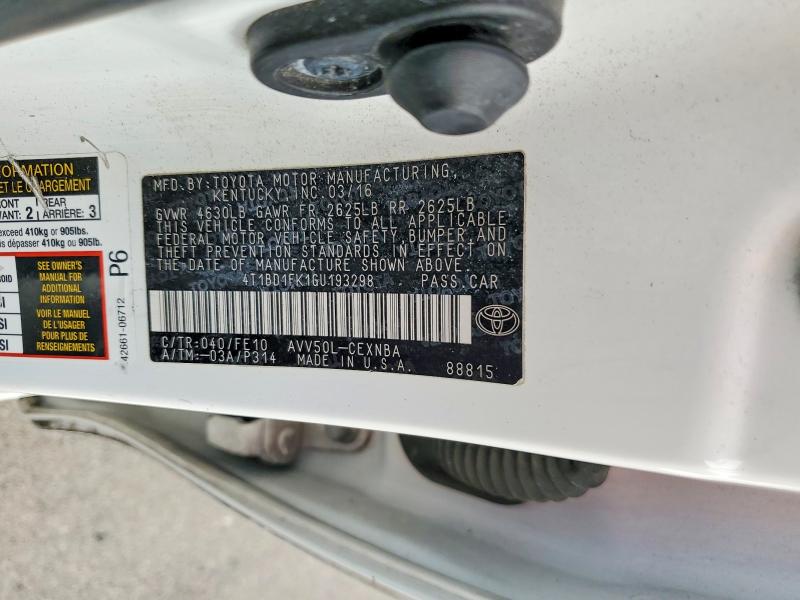 47948316 :رقم المزاد ، 4T1BD1FK1GU193298 vin ، 2016 Toyota Camry Hybrid مزاد بيع