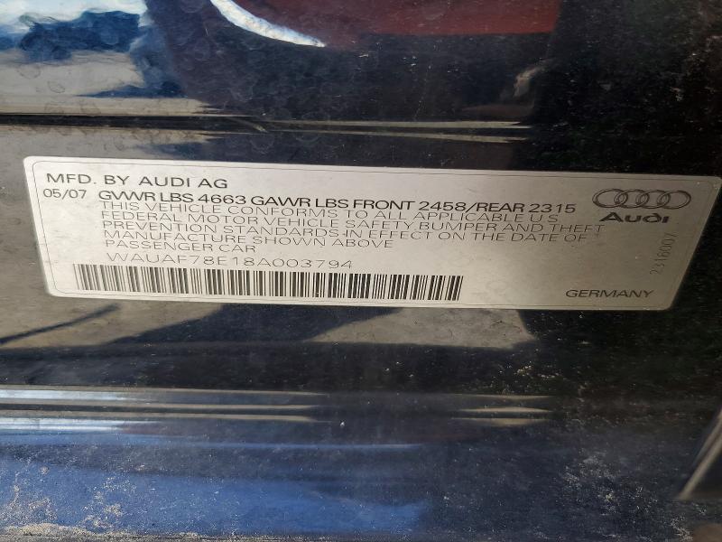 Aukcja sprzedaży 2008 Audi A4, vin: WAUAF78E18A003794, numer aukcji: 47752916