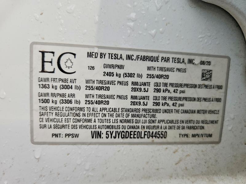 Продаж на аукціоні авто 2020 Tesla Model Y, vin: 5YJYGDEE0LF044550, номер лоту: 46318356