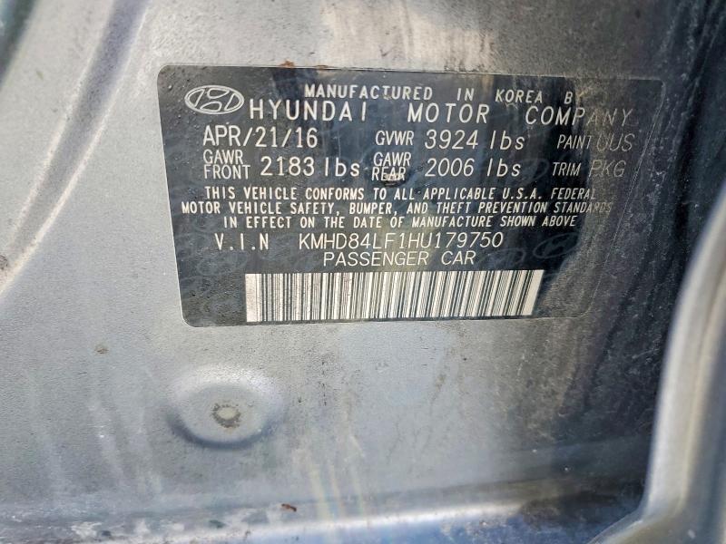 41808226 :رقم المزاد ، KMHD84LF1HU179750 vin ، 2017 Hyundai Elantra مزاد بيع