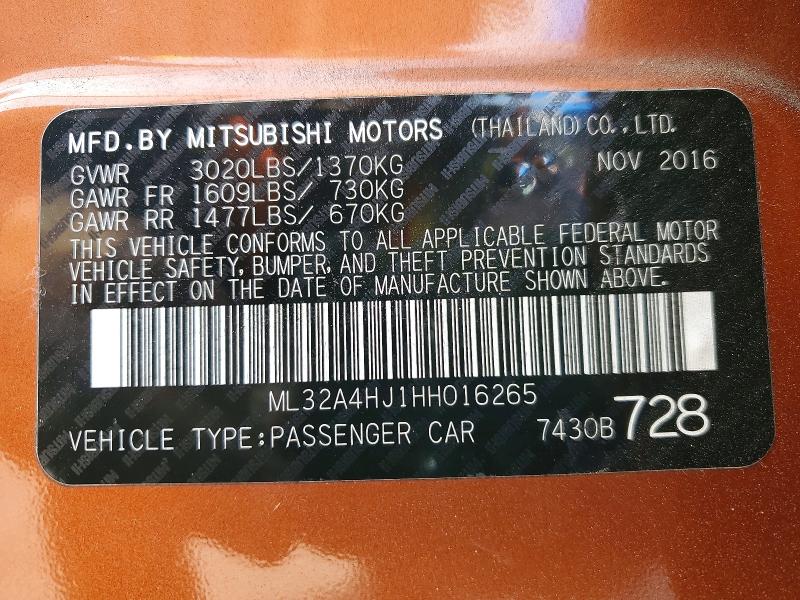 Продажа на аукционе авто 2017 Mitsubishi Mirage, vin: ML32A4HJ1HH016265, номер лота: 46184856