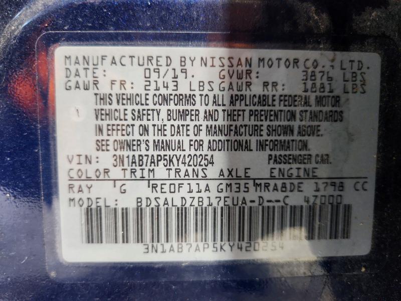 Продаж на аукціоні авто 2019 Nissan Sentra, vin: 3N1AB7AP5KY420254, номер лоту: 79930225