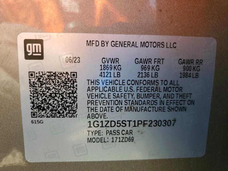 Aukcja sprzedaży 2023 Chevrolet Malibu, vin: 1G1ZD5ST1PF230307, numer aukcji: 45738166