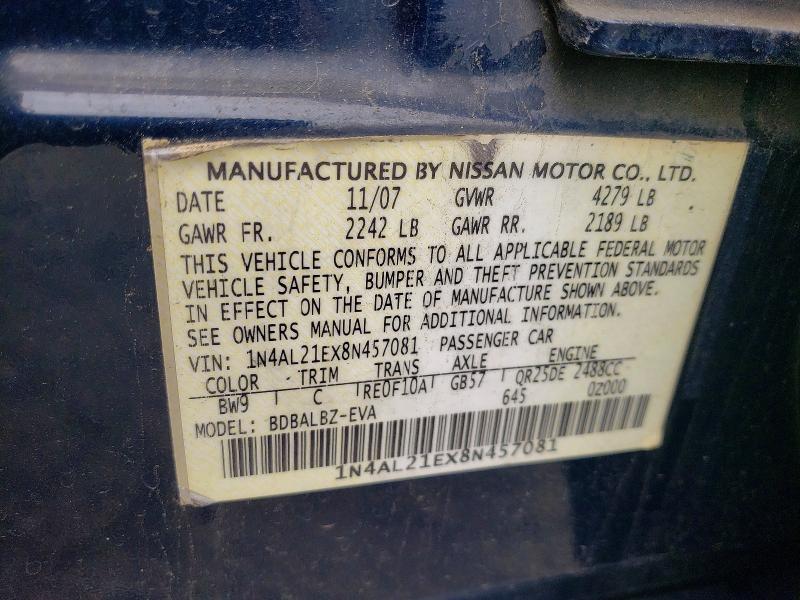 Продаж на аукціоні авто 2008 Nissan Altima, vin: 1N4AL21EX8N457081, номер лоту: 48342306