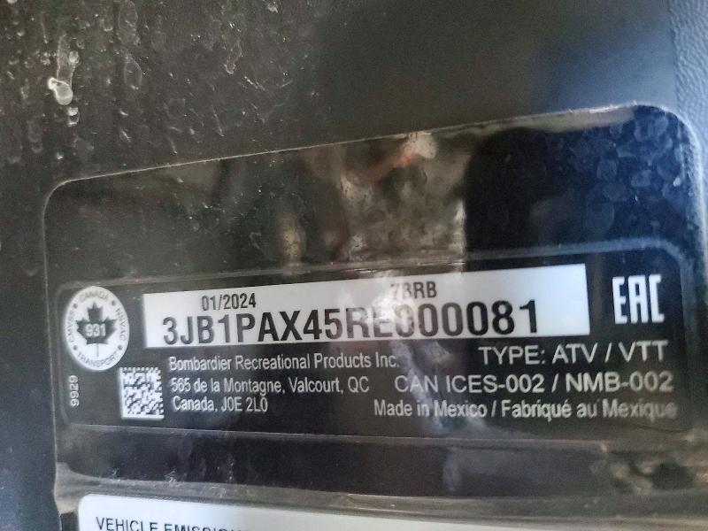 46417606 :رقم المزاد ، 3JB1PAX45RE000081 vin ، 2024 Can-am Maverick Sport مزاد بيع