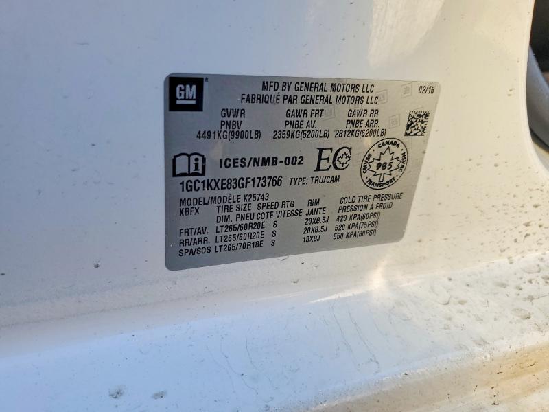 45909346 :رقم المزاد ، 1GC1KXE83GF173766 vin ، 2016 Chevrolet Silverado مزاد بيع