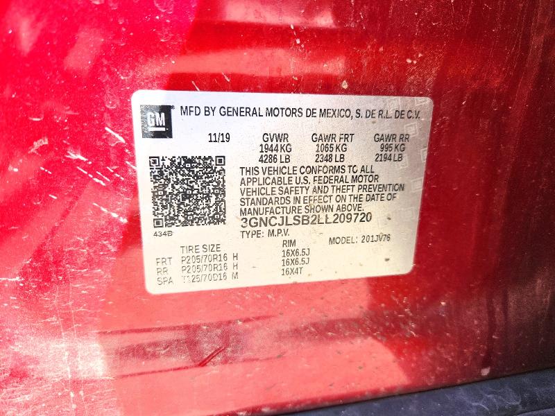 2020 Chevrolet Trax მანქანა იყიდება აუქციონზე, vin: 3GNCJLSB2LL209720, აუქციონის ნომერი: 79984895
