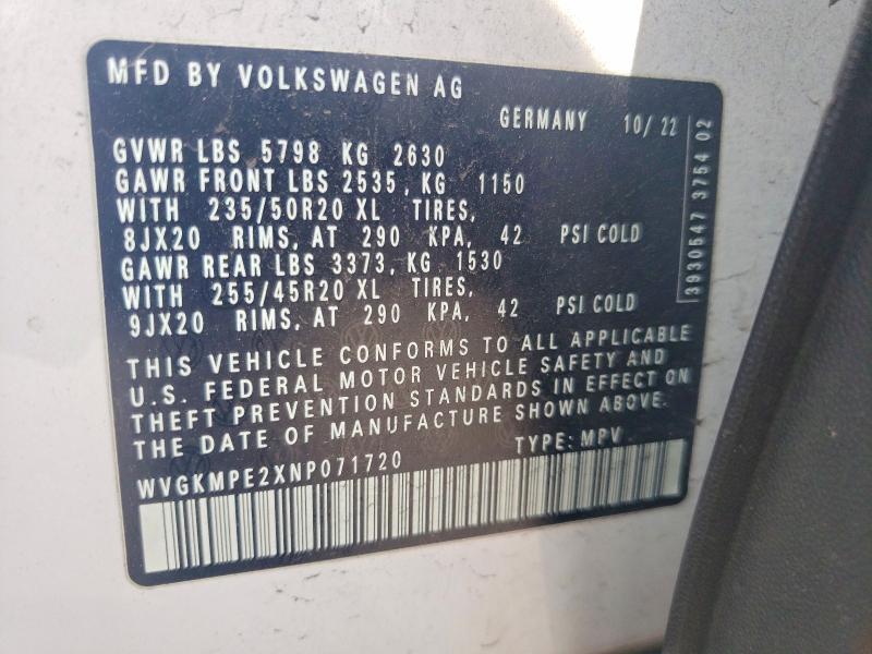 Продажа на аукционе авто 2022 Volkswagen Id.4, vin: WVGKMPE2XNP071720, номер лота: 47595396