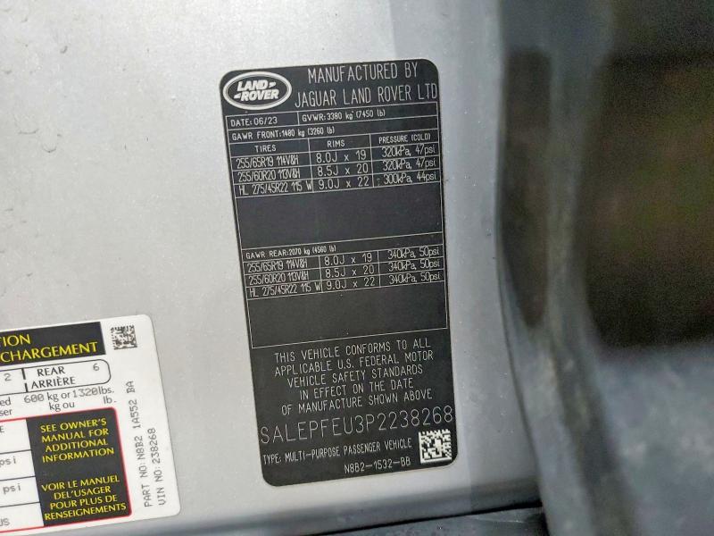 Aukcja sprzedaży 2023 Land Rover Defender, vin: SALEPFEU3P2238268, numer aukcji: 45612486