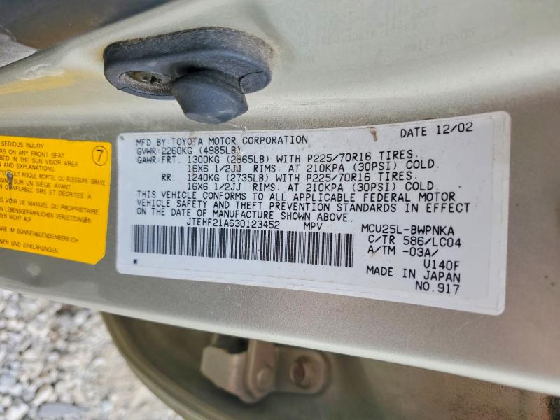 2003 Toyota Highlander მანქანა იყიდება აუქციონზე, vin: JTEHF21A630123452, აუქციონის ნომერი: 48114876