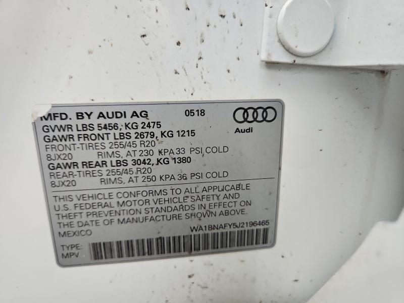 Aukcja sprzedaży 2018 Audi Q5, vin: WA1BNAFY5J2196465, numer aukcji: 45640326