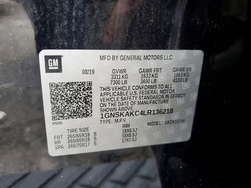 47007196 :رقم المزاد ، 1GNSKAKC4LR136218 vin ، 2020 Chevrolet Tahoe مزاد بيع