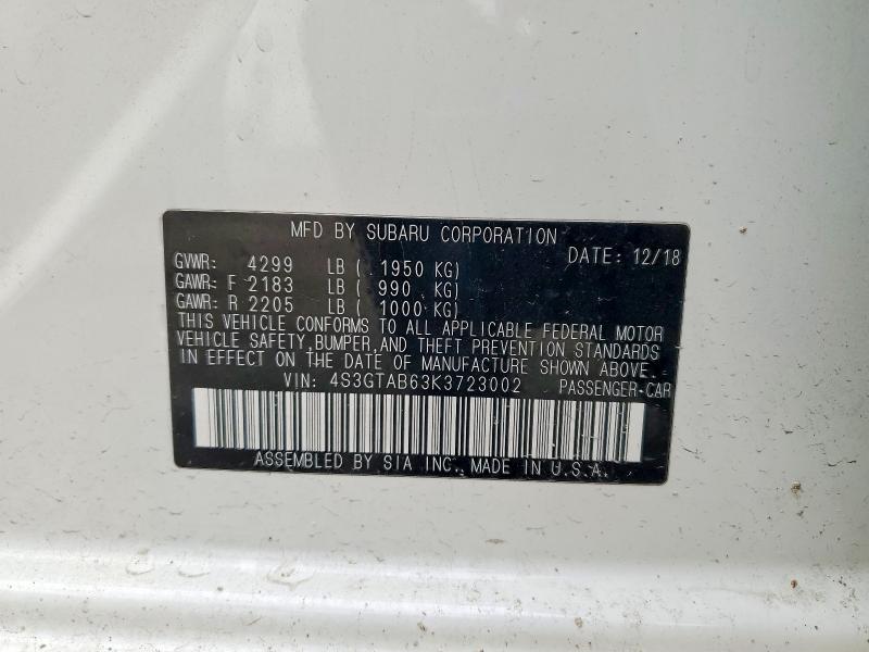 48316276 :رقم المزاد ، 4S3GTAB63K3723002 vin ، 2019 Subaru Impreza مزاد بيع