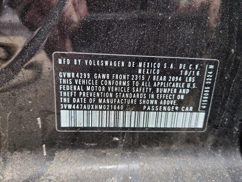 47794346 :رقم المزاد ، 3VW447AUXHM021640 vin ، 2017 Volkswagen Gti مزاد بيع