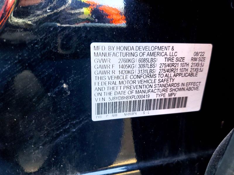 47405946 :رقم المزاد ، 5J8YD8H8XPL000419 vin ، 2023 Acura Mdx مزاد بيع