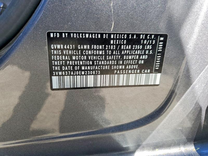 46173046 :رقم المزاد ، 3VW637AJ0EM230673 vin ، 2014 Volkswagen Jetta مزاد بيع
